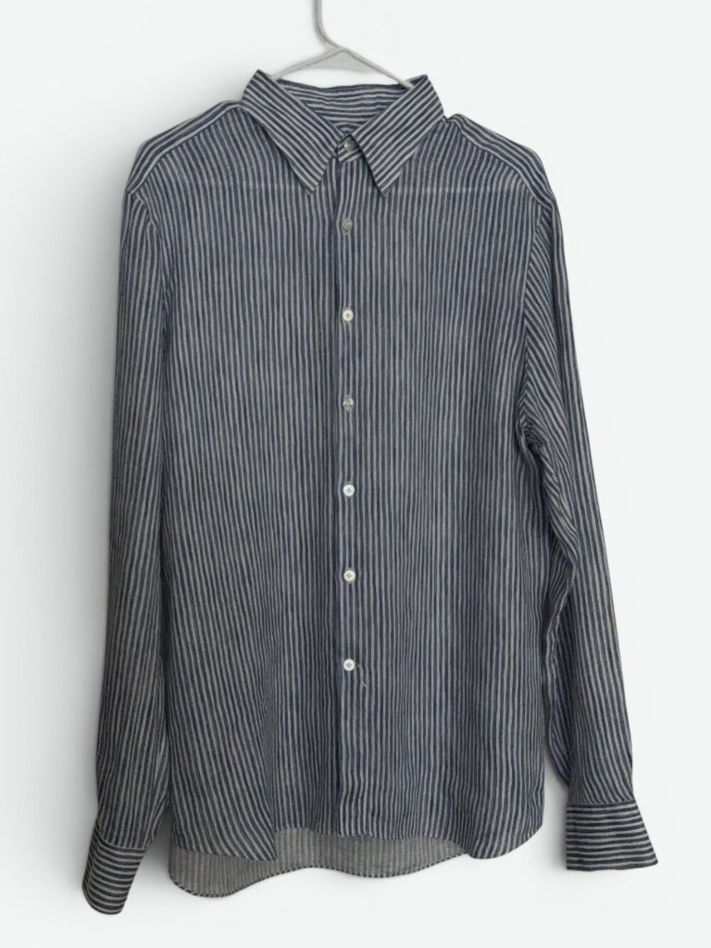 Berluti Shirt Mens RL Blue White Striped Linen Button Up Made In Italy